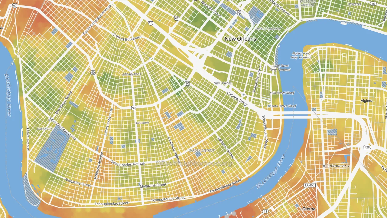 Bike Grade map of Central City, New Orleans, LA
