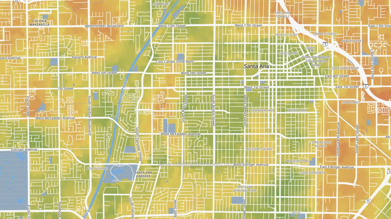 Bike Grade map of Central City Santa Ana, Santa Ana, CA