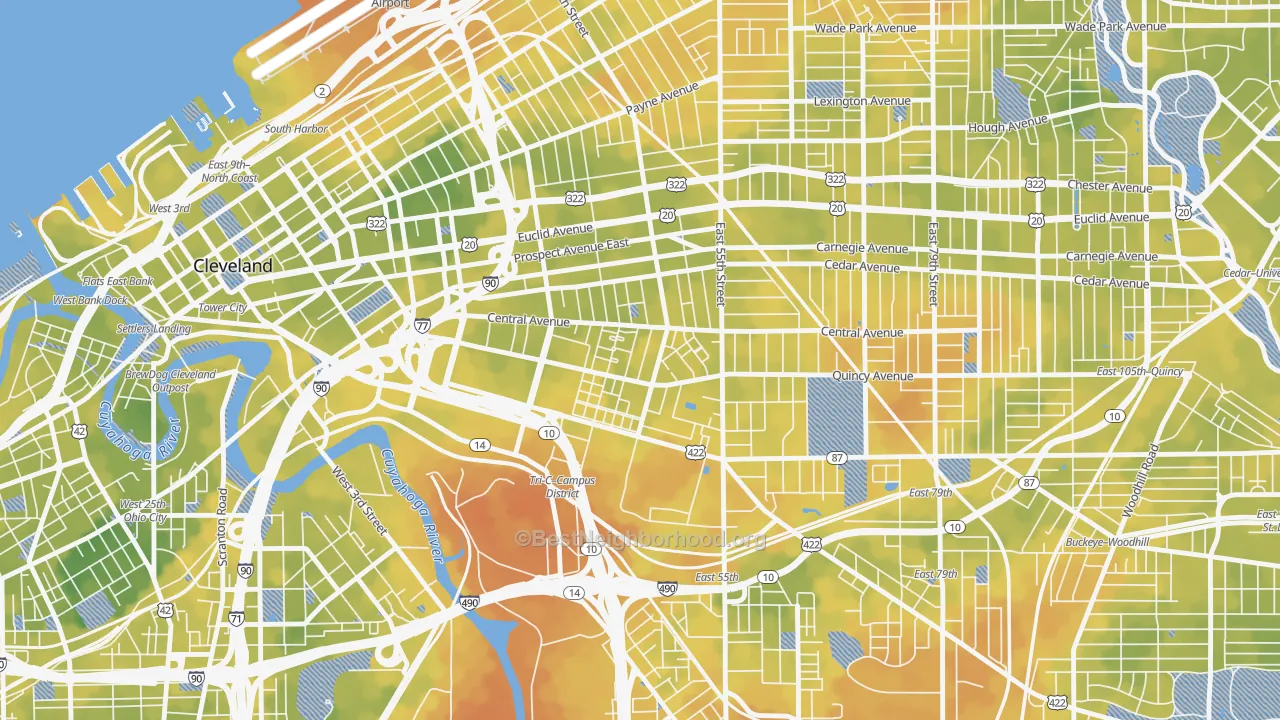 Bike Grade map of Central, Cleveland, OH