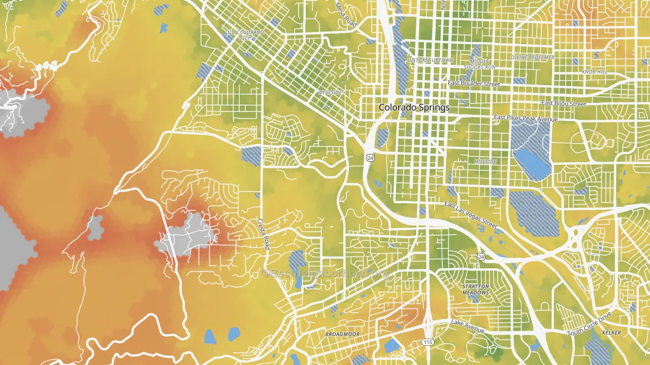Bike Grade map of Central Colorado City, Colorado Springs, CO