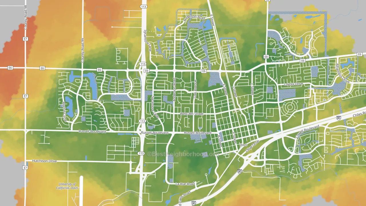 Bike Grade map of Central Davis, Davis, CA