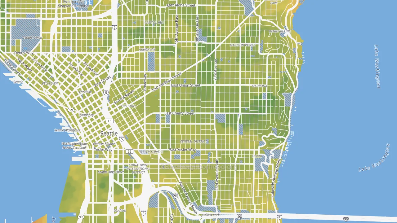 Bike Grade map of Central District, Seattle, WA