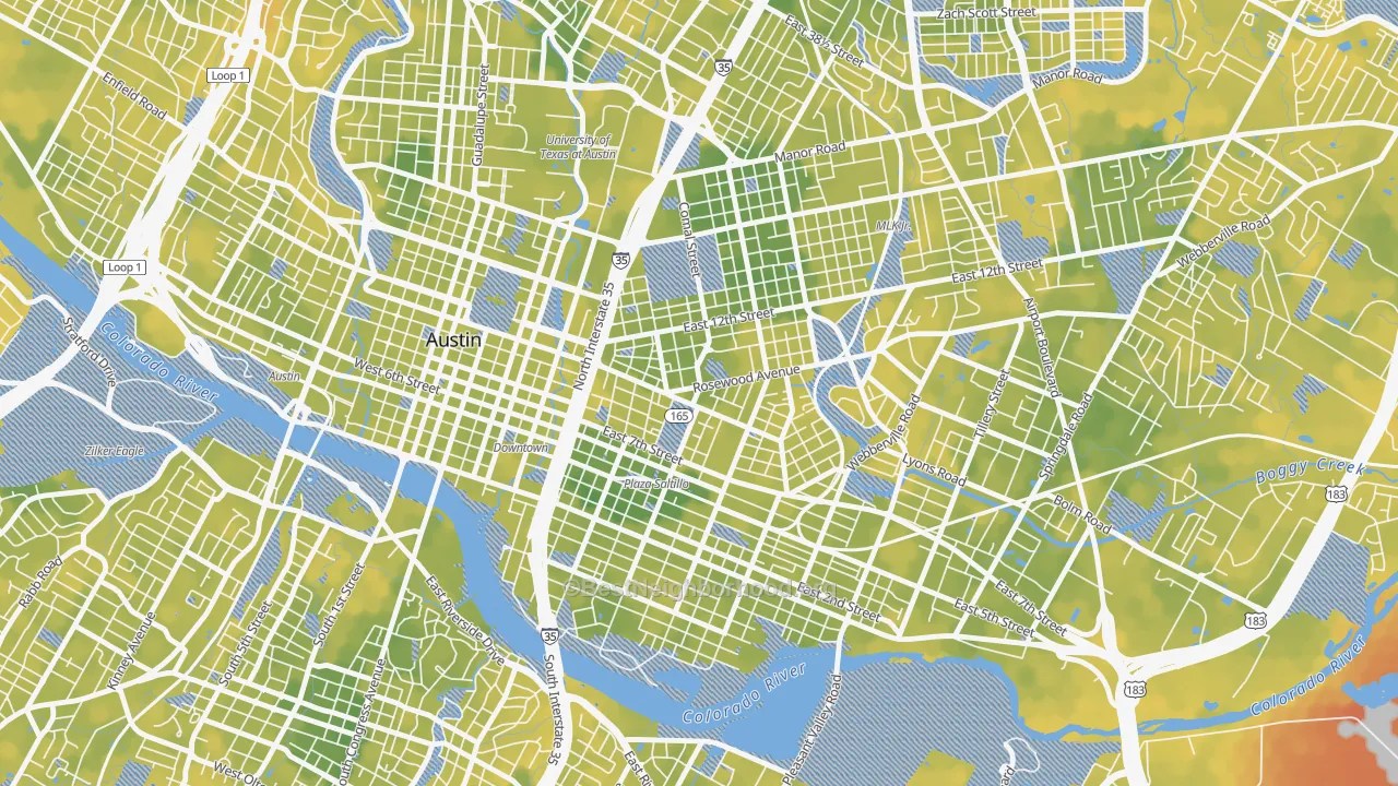 Bike Grade map of Central East Austin, Austin, TX