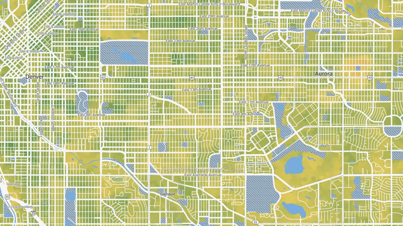 Bike Grade map of Central East Denver, Denver, CO