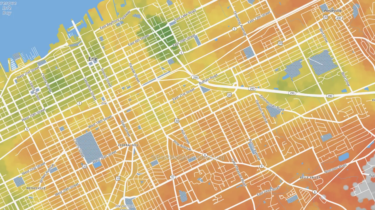 Bike Grade map of Central Eastside, Erie, PA