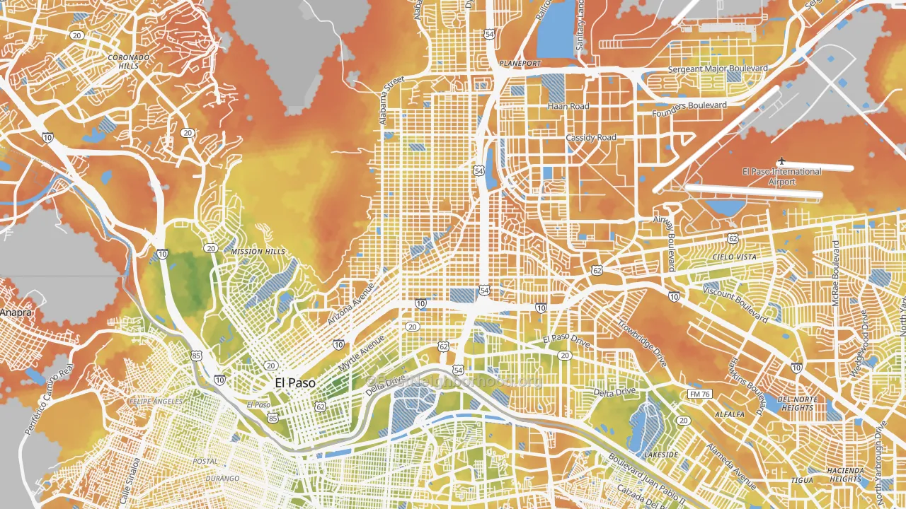 Bike Grade map of Central, El Paso, TX
