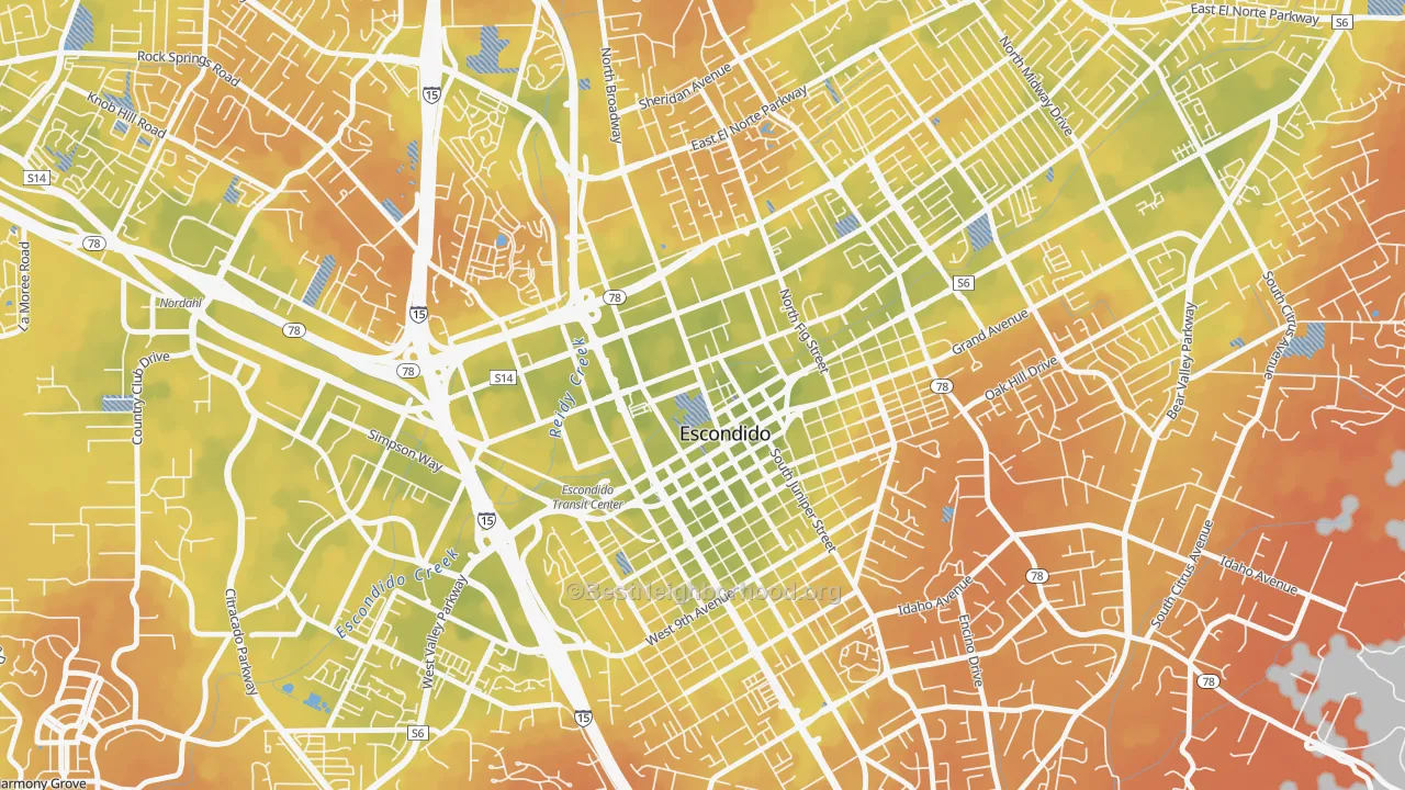 Bike Grade map of Central Escondido, Escondido, CA