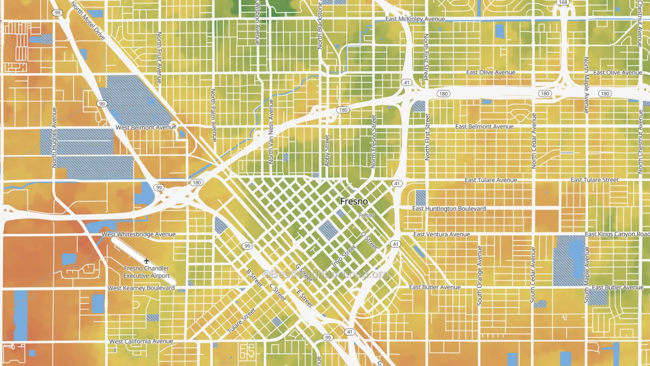 Bike Grade map of Central, Fresno, CA