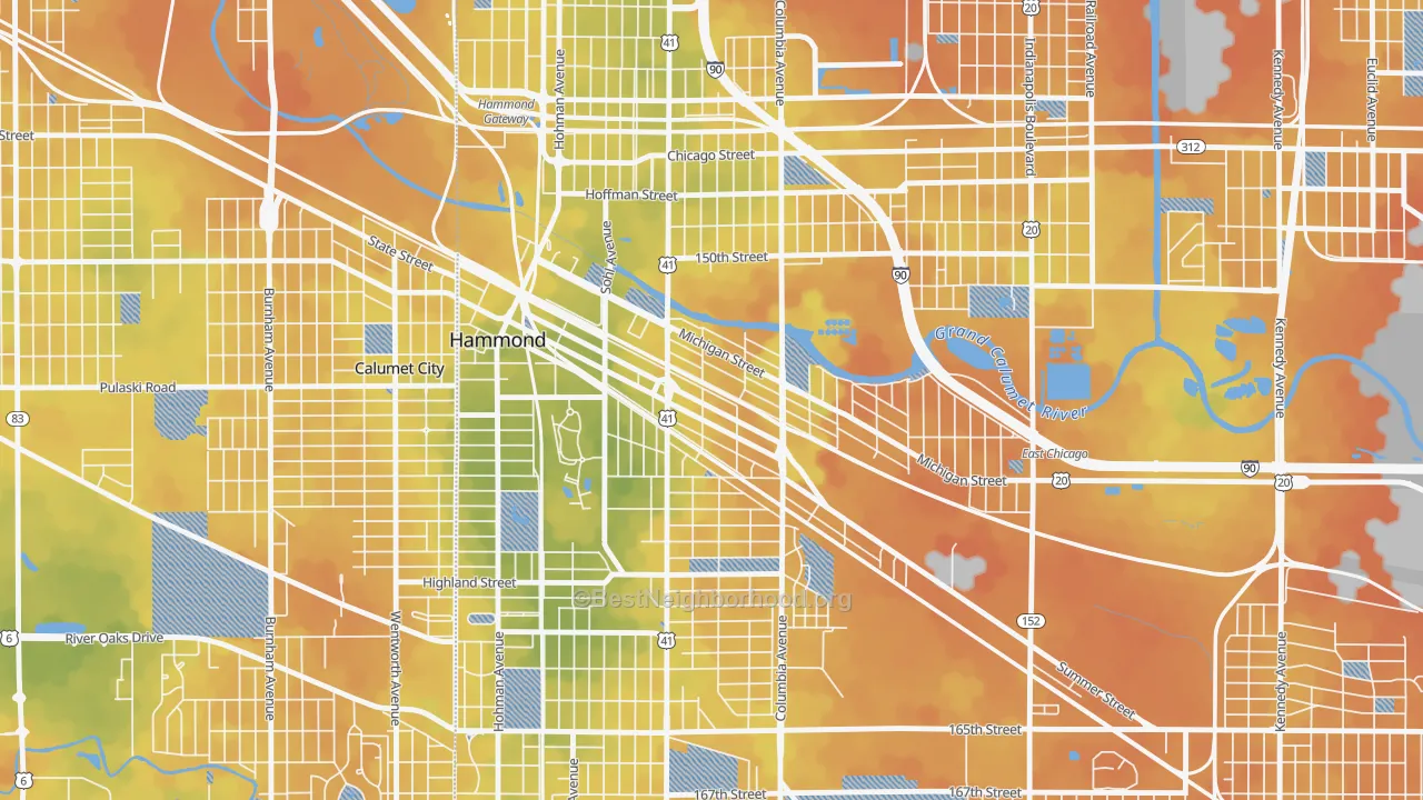 Bike Grade map of Central Hammond, Hammond, IN