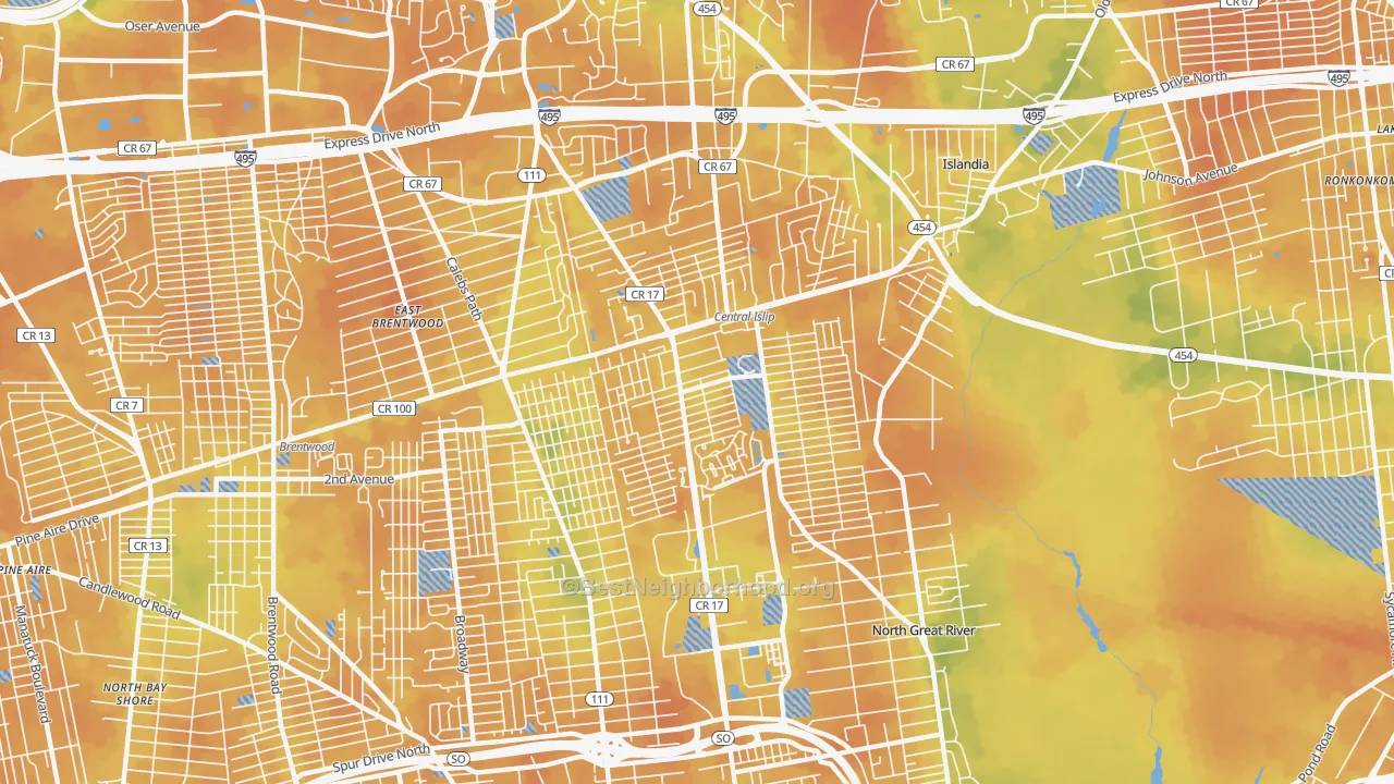 Bike Grade map of Central Islip, NY