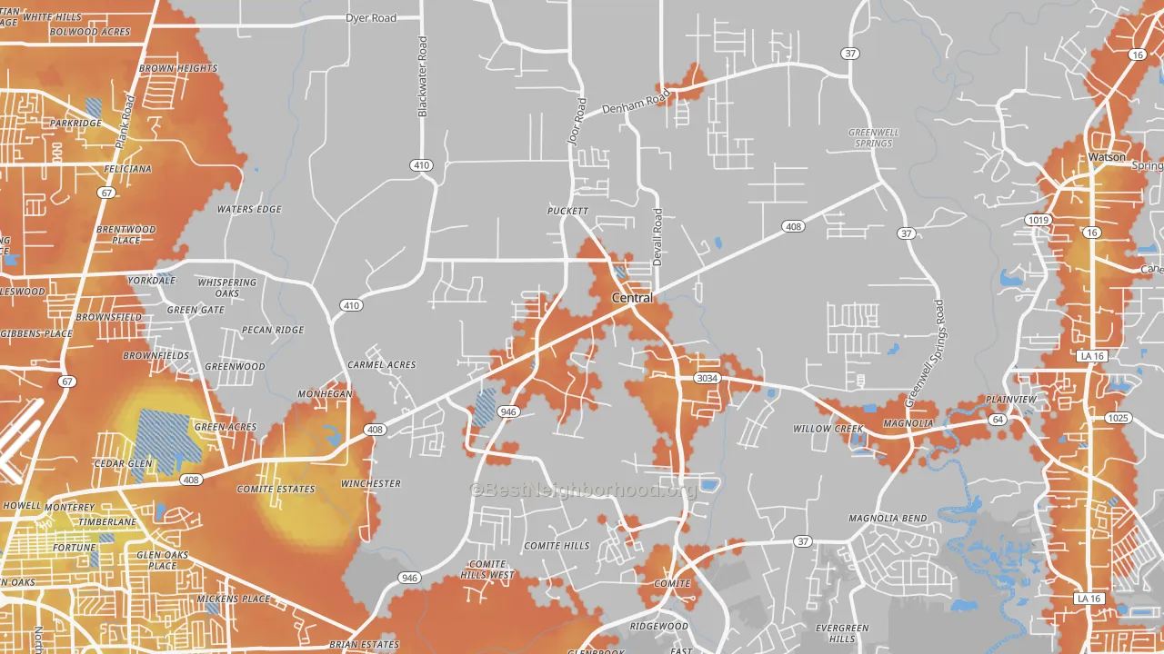 Bike Grade map of Central, LA