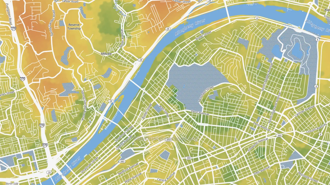 Bike Grade map of Central Lawrenceville, Pittsburgh, PA