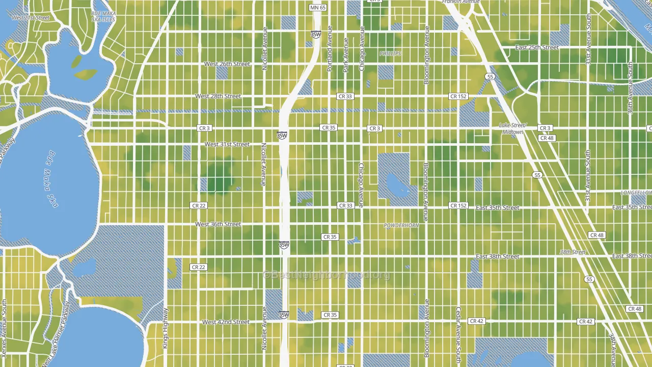 Bike Grade map of Central, Minneapolis, MN