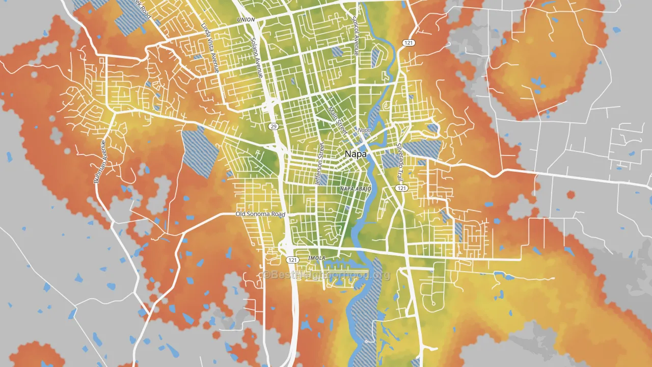Bike Grade map of Central Napa, Napa, CA