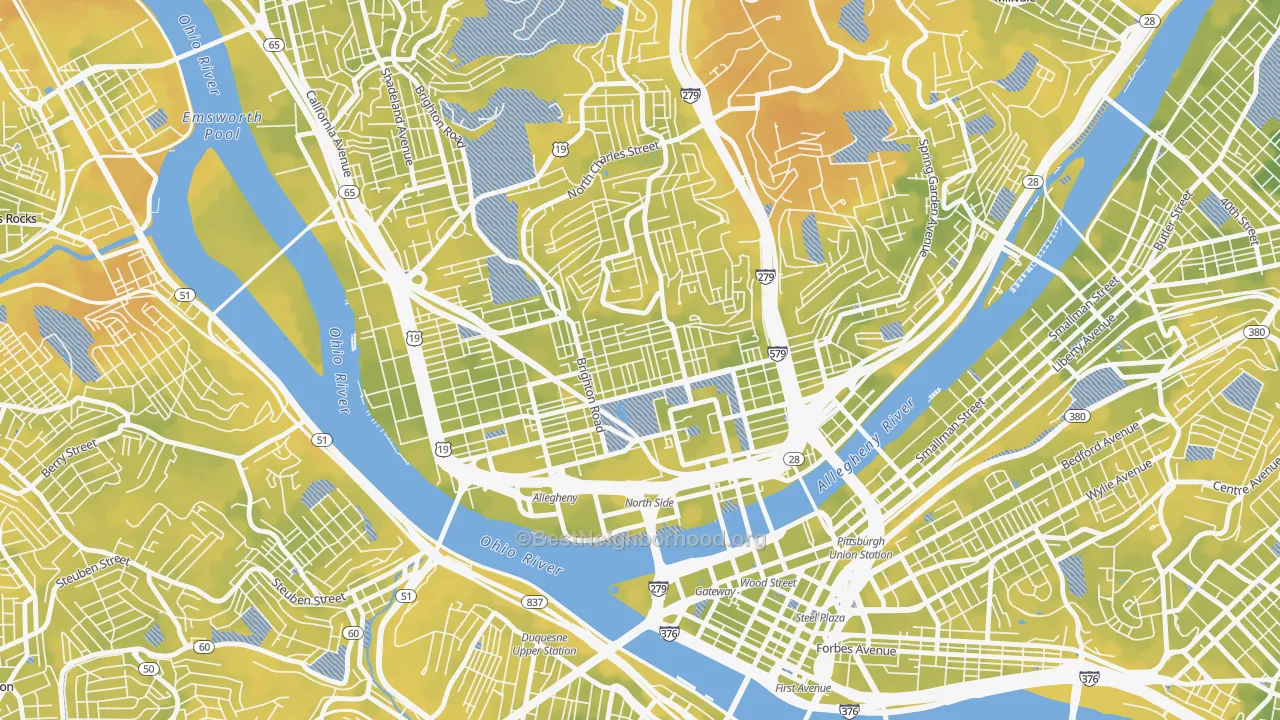 Bike Grade map of Central Northside, Pittsburgh, PA