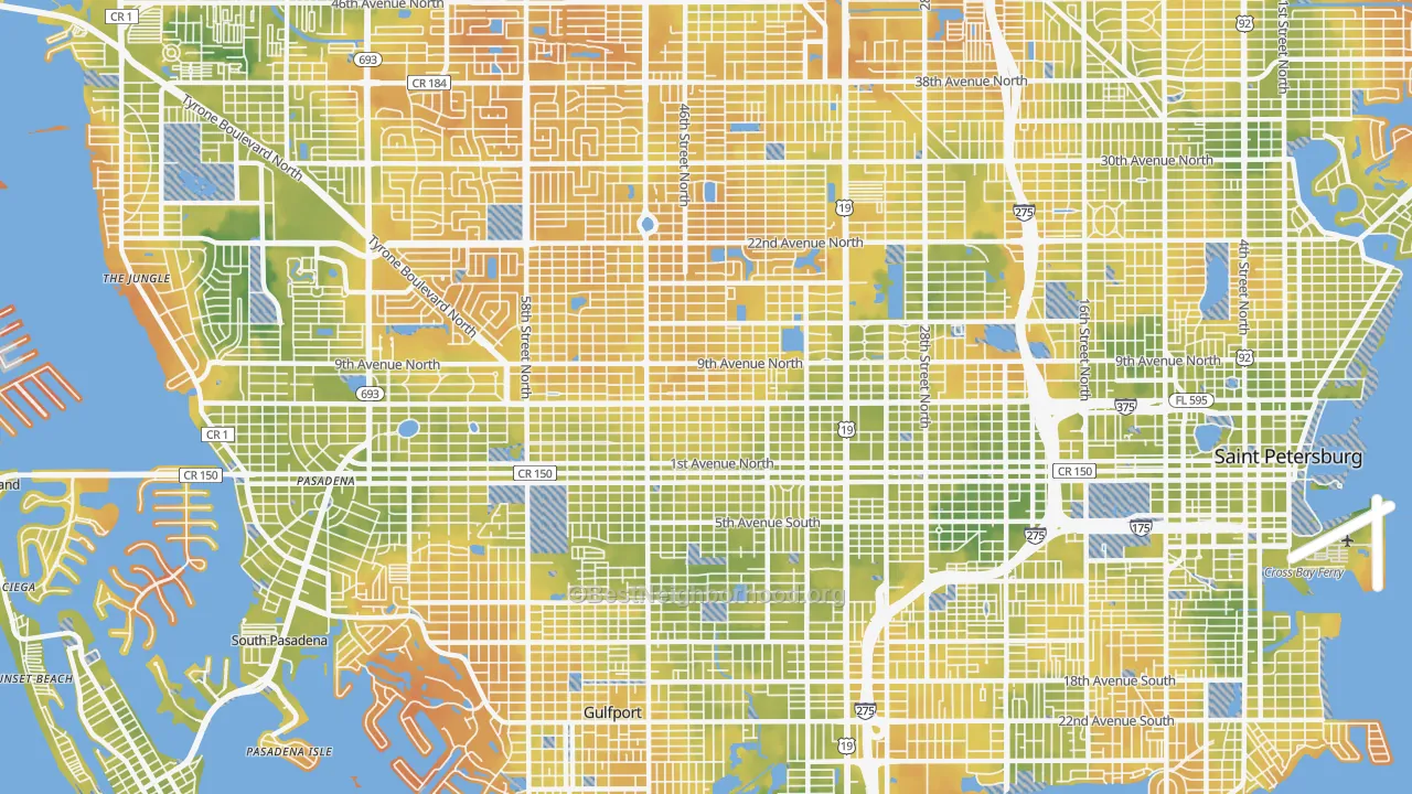 Bike Grade map of Central Oak Park, St. Petersburg, FL
