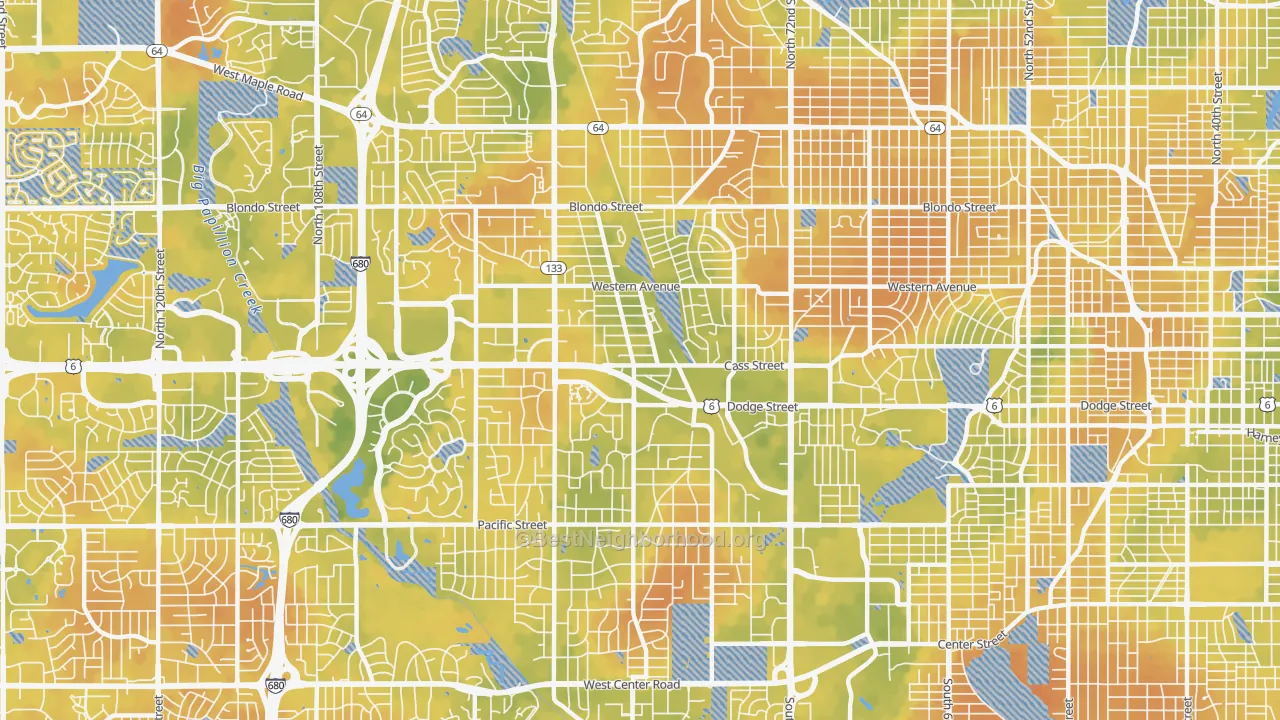 Bike Grade map of Central Omaha, Omaha, NE