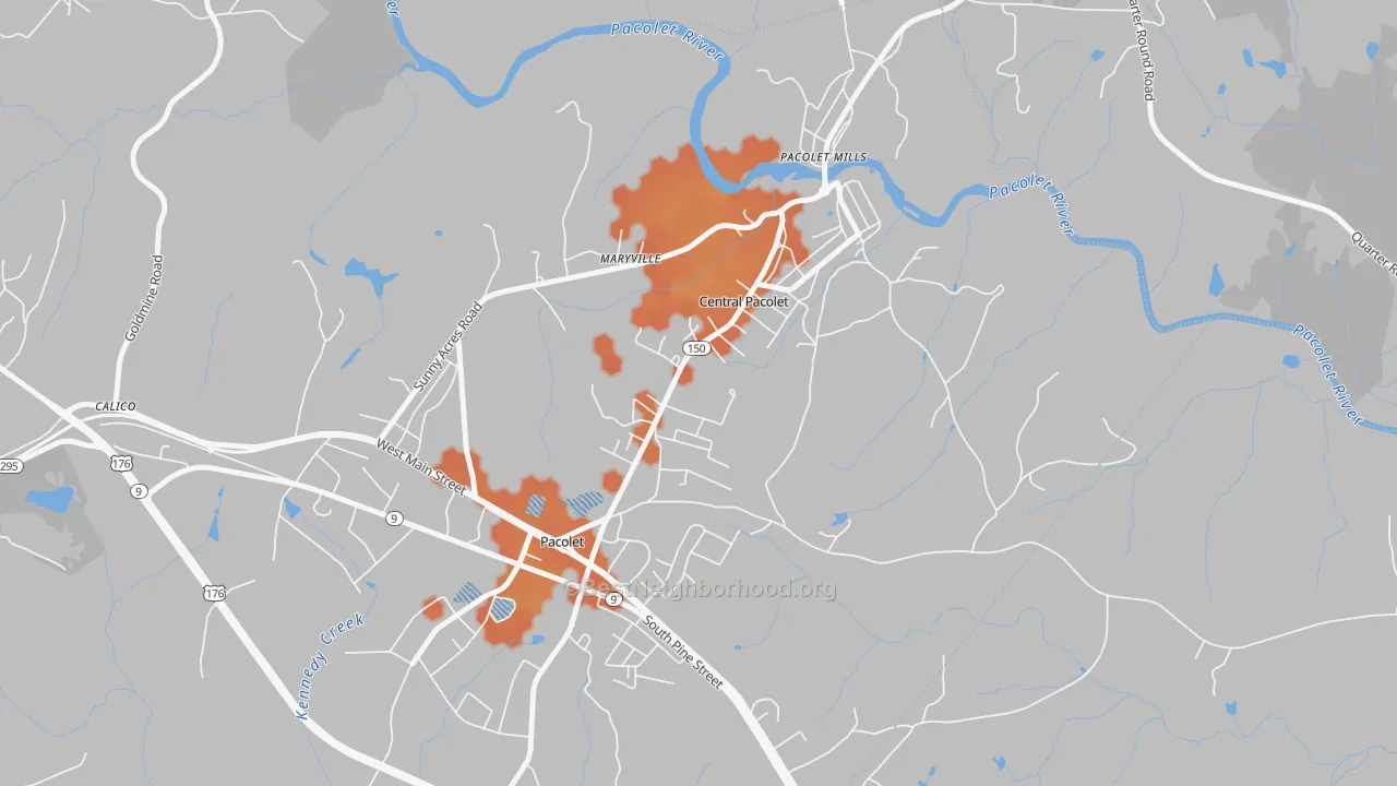 Bike Grade map of Central Pacolet, SC