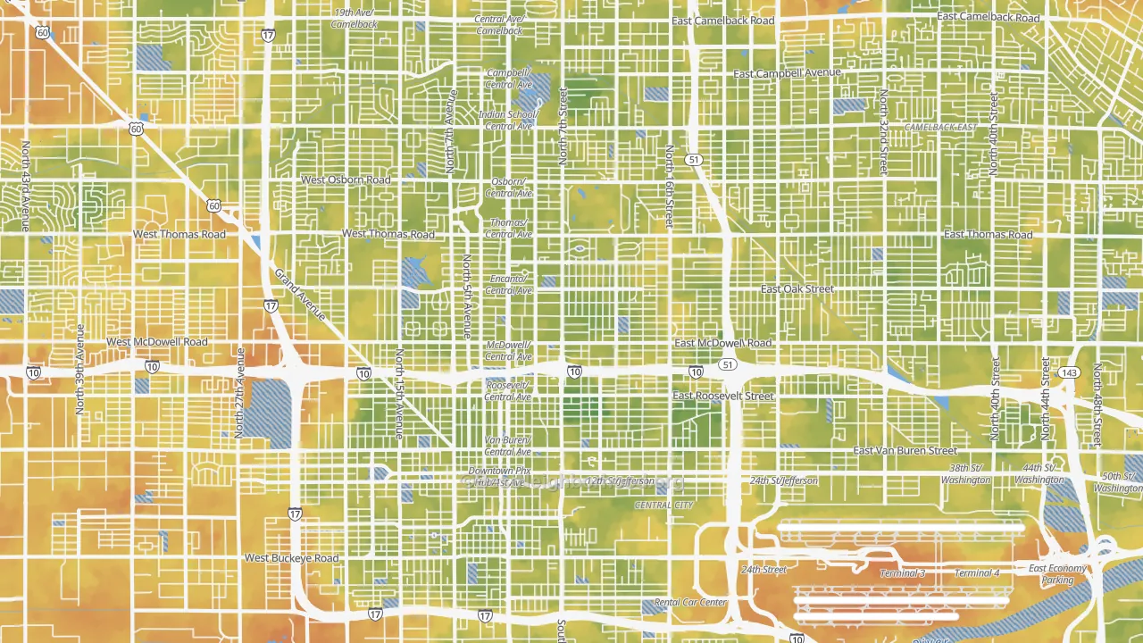 Bike Grade map of Central Phoenix, Phoenix, AZ