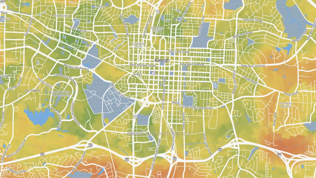 Bike Grade map of Central, Raleigh, NC