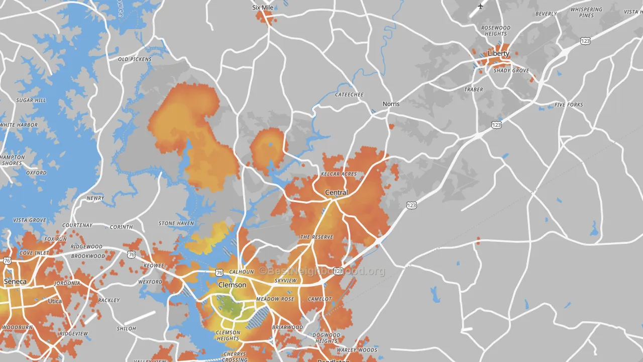 Bike Grade map of Central, SC