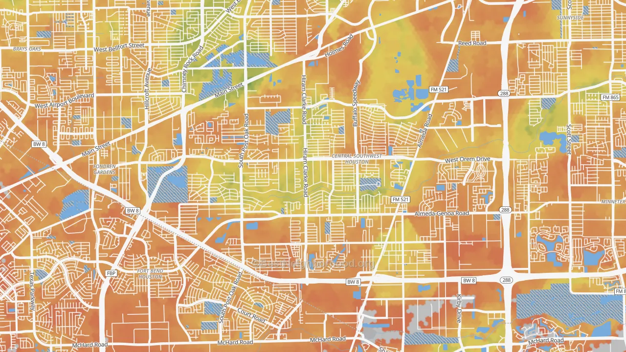 Bike Grade map of Central Southwest, Houston, TX