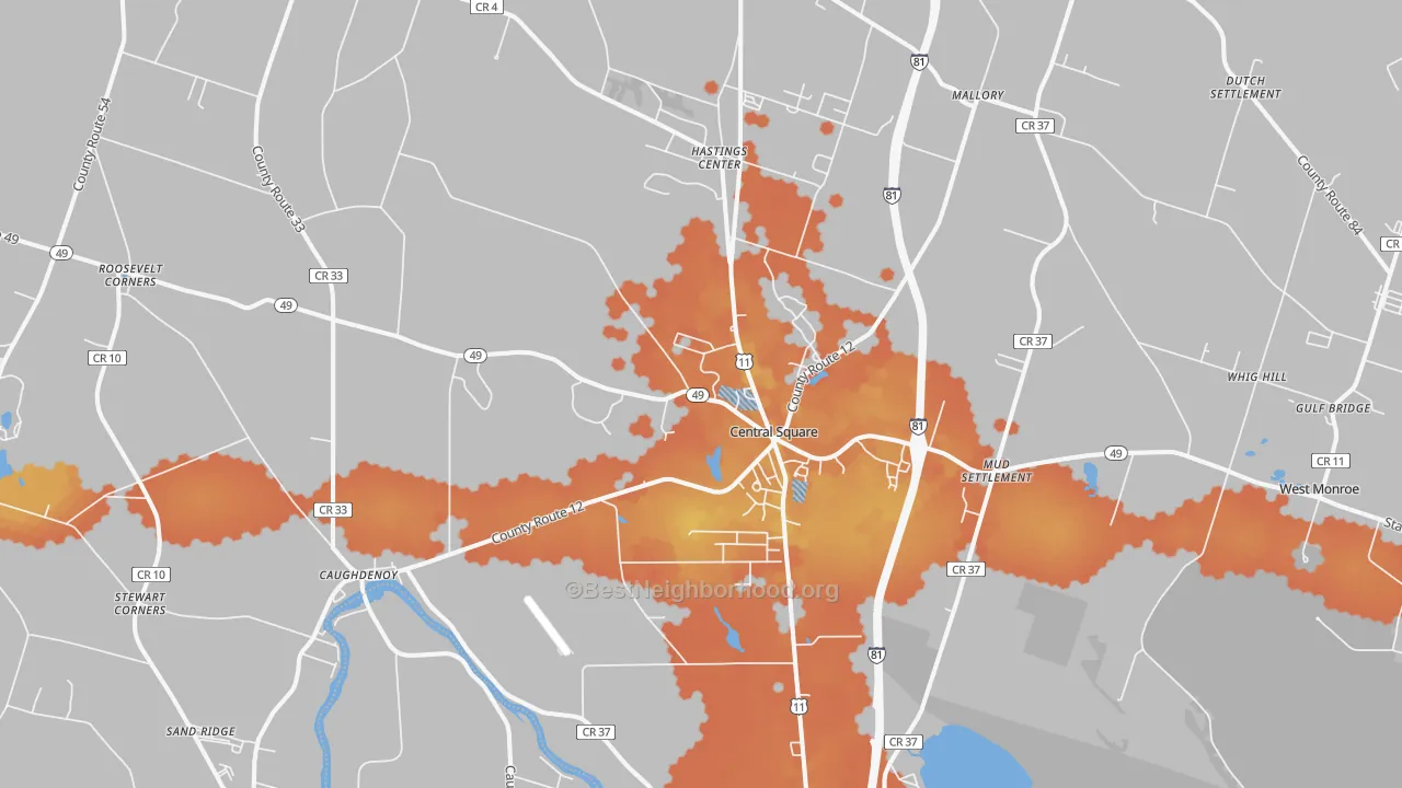 Bike Grade map of Central Square, NY