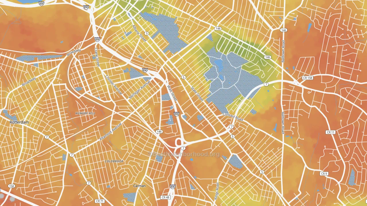 Bike Grade map of Central State, Schenectady, NY
