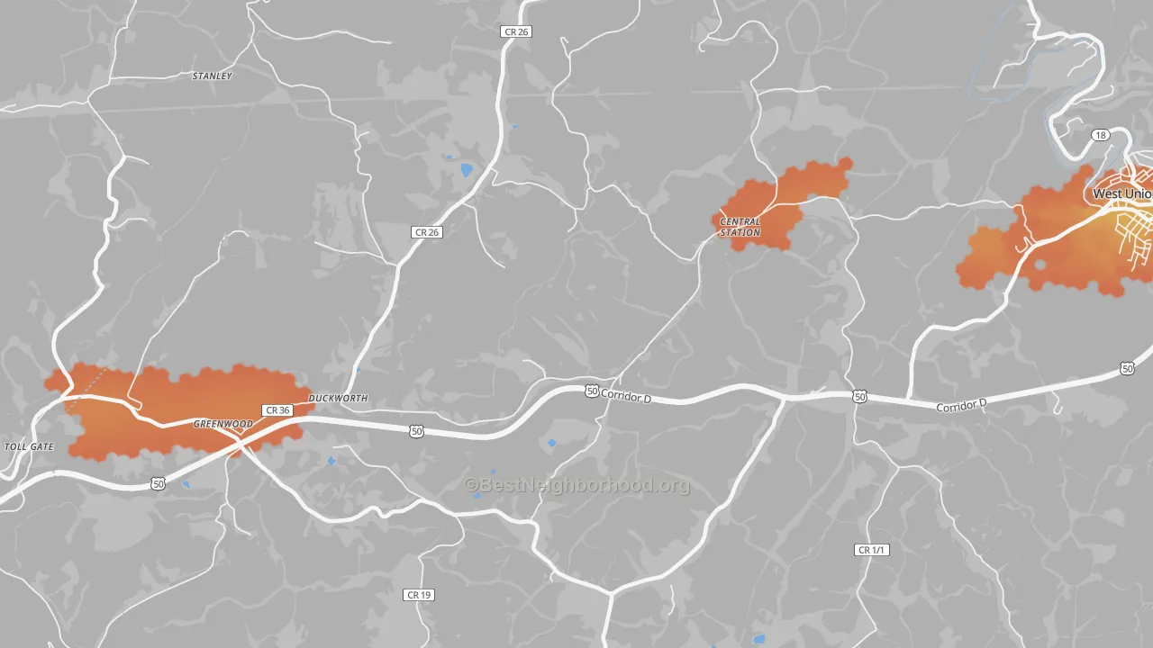 Bike Grade map of Central Station, WV