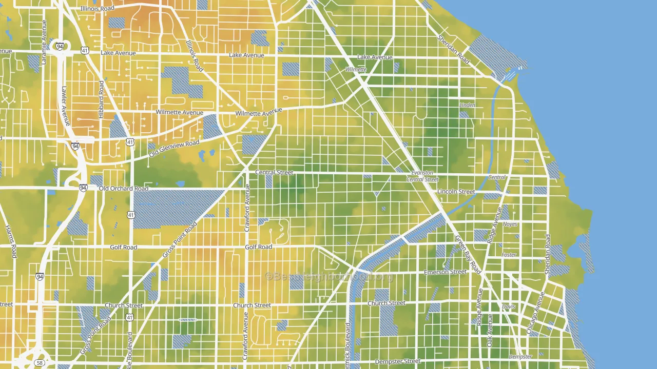 Bike Grade map of Central Street Merchant District, Evanston, IL
