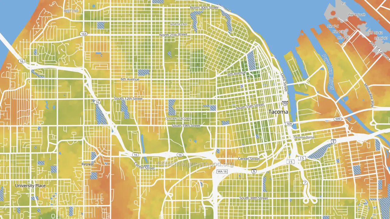 Bike Grade map of Central, Tacoma, WA