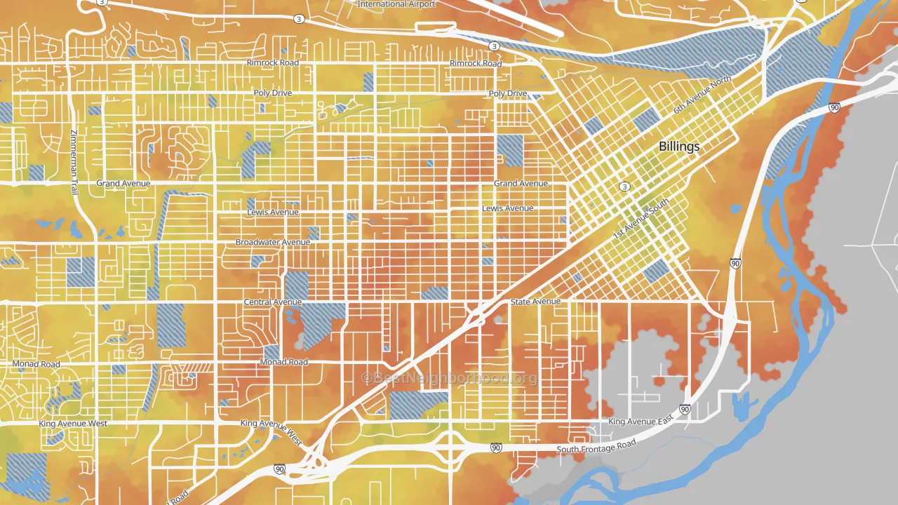 Bike Grade map of Central Terry, Billings, MT