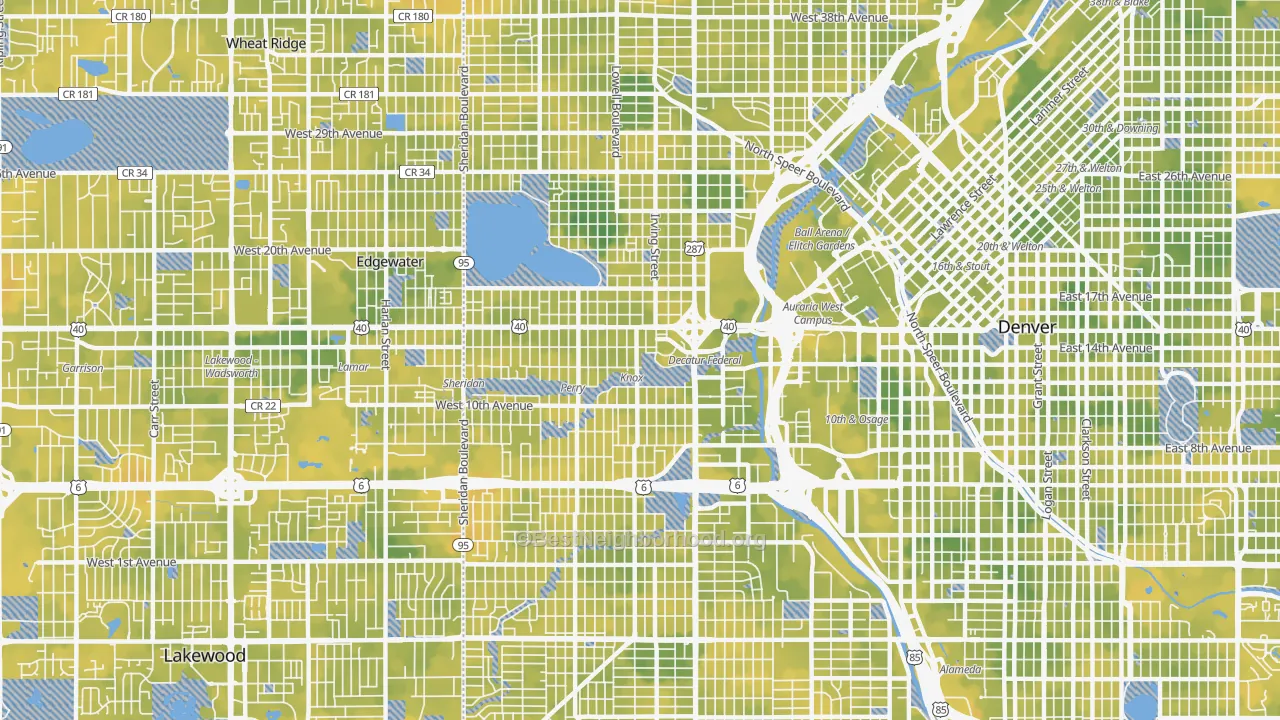 Bike Grade map of Central West Denver, Denver, CO