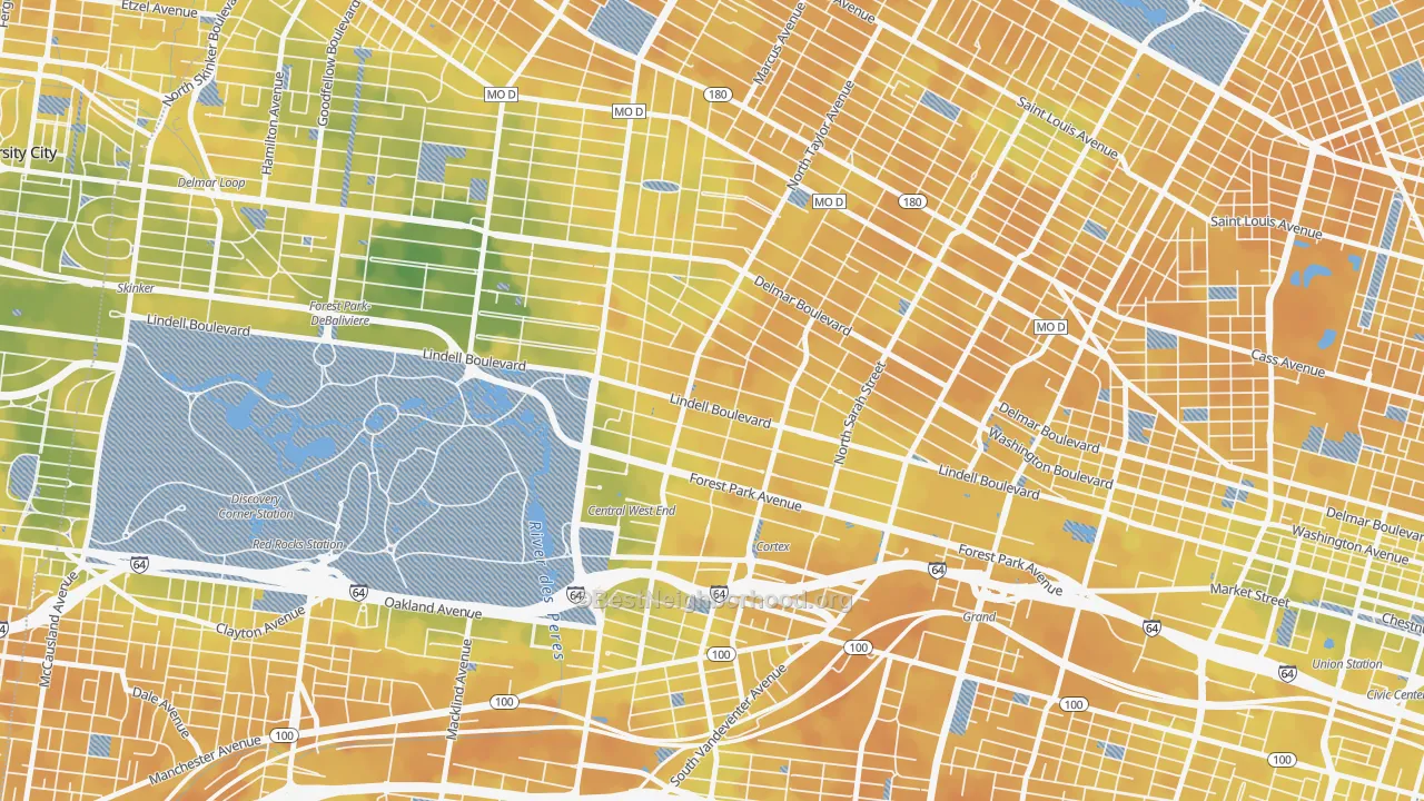 Bike Grade map of Central West End, St. Louis, MO