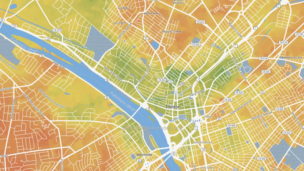 Bike Grade map of Central West, Trenton, NJ