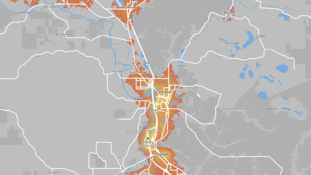 Bike Grade map of Centralia, WA