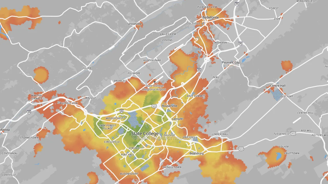 Bike Grade map of Centre County, PA