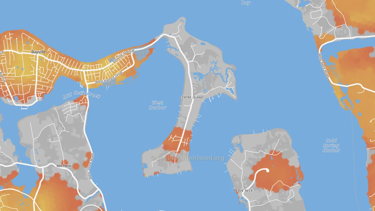 Bike Grade map of Centre Island, NY