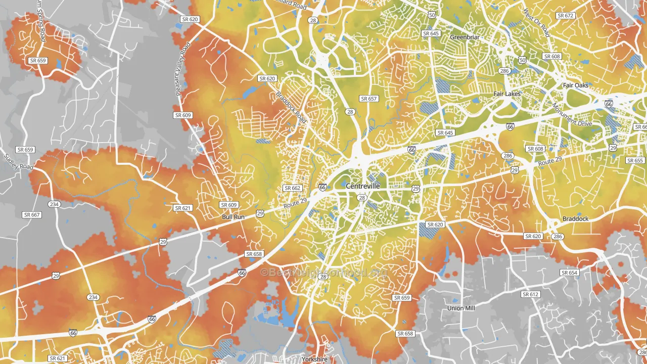 Bike Grade map of Centreville, VA