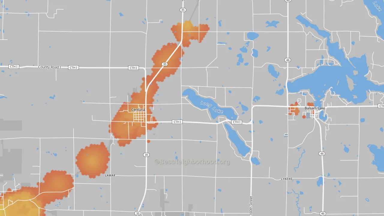 Bike Grade map of Centuria, WI