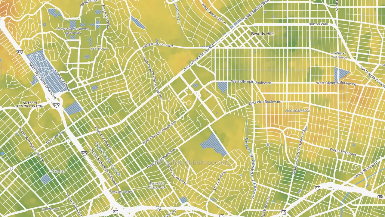 Bike Grade map of Century City, Los Angeles, CA