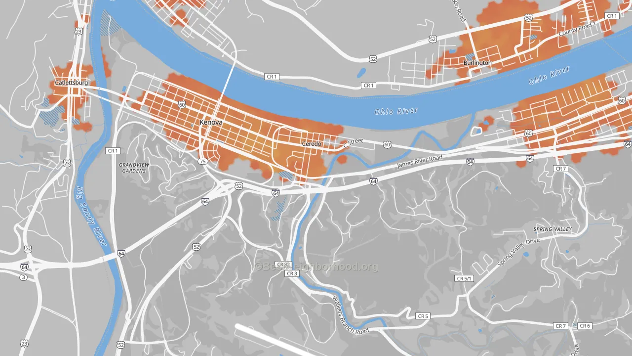 Bike Grade map of Ceredo, WV