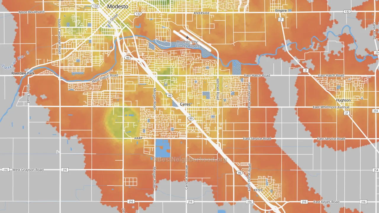Bike Grade map of Ceres, CA