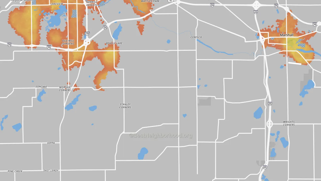 Bike Grade map of Ceresco, MI
