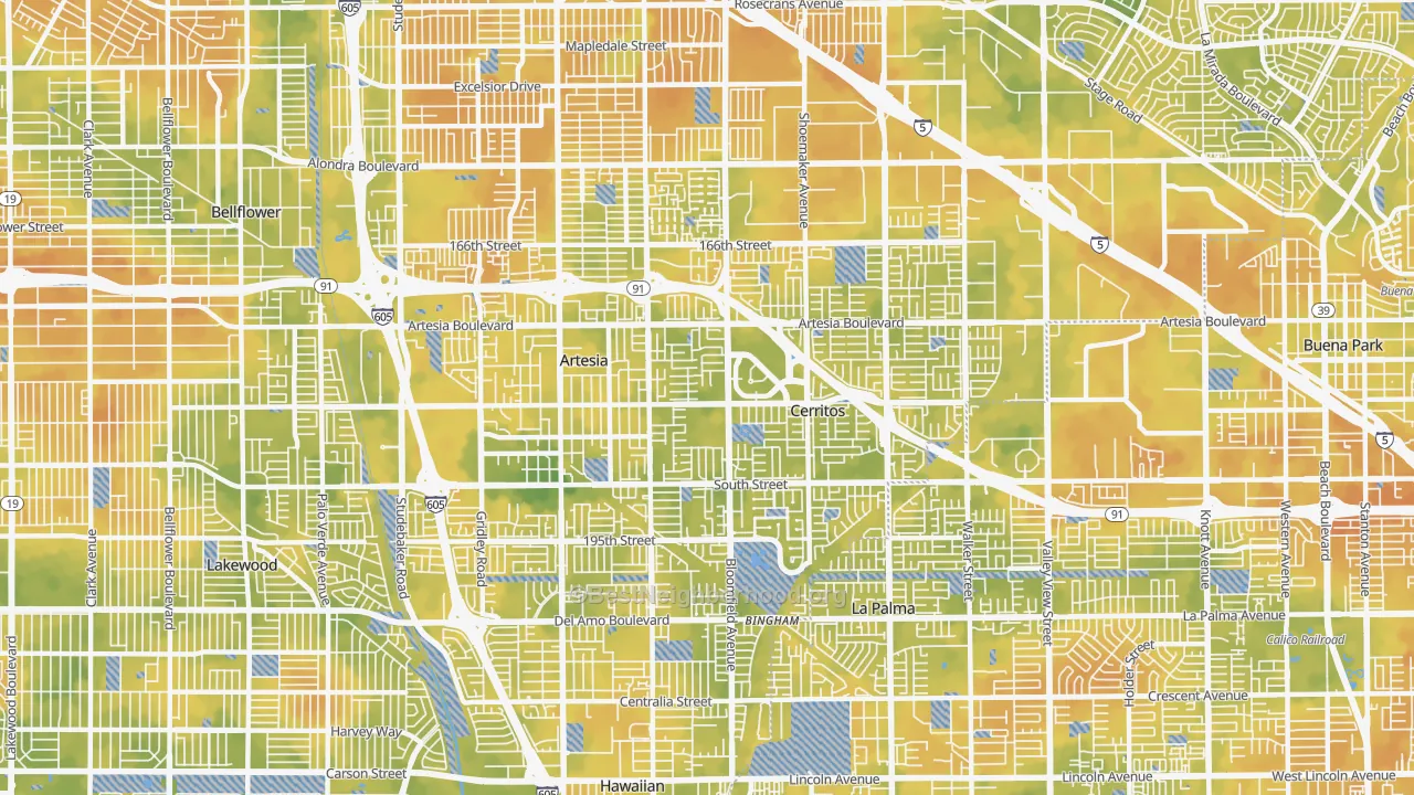 Bike Grade map of Cerritos, CA