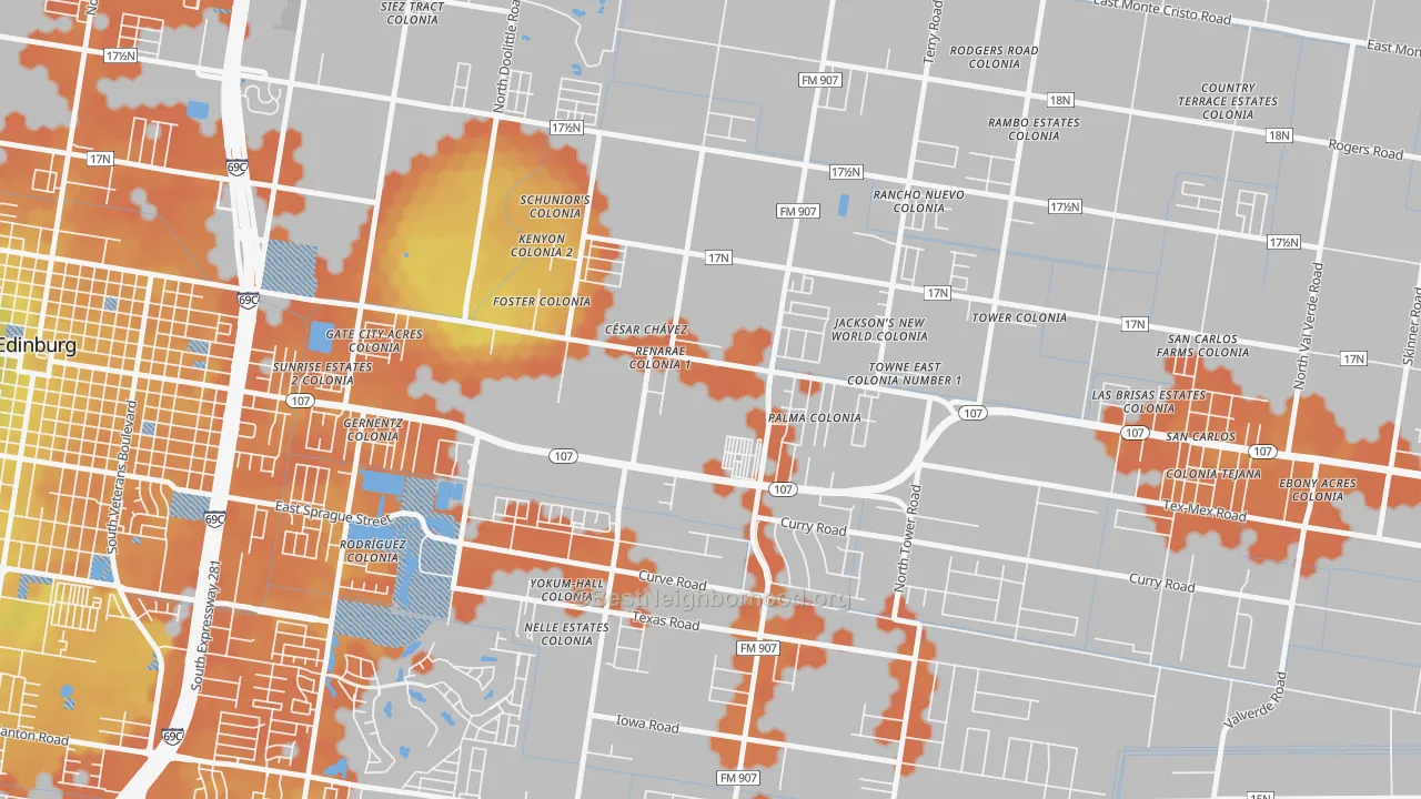 Bike Grade map of Cesar Chavez, TX