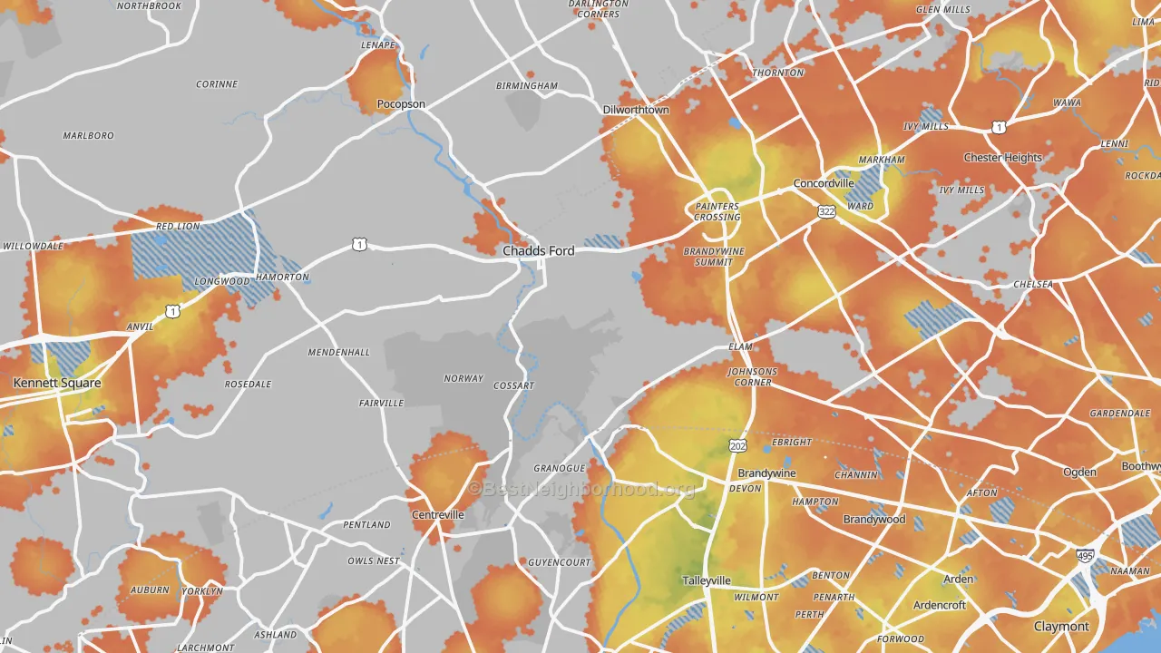 Bike Grade map of Chadds Ford, PA