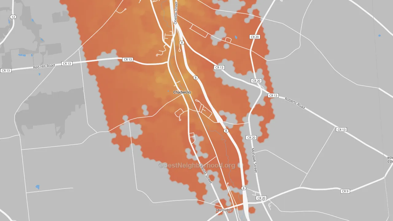 Bike Grade map of Chadwicks, NY