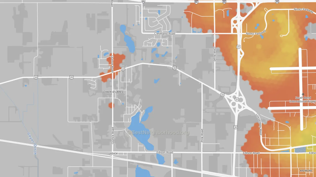 Bike Grade map of Chain-O-Lakes, IN