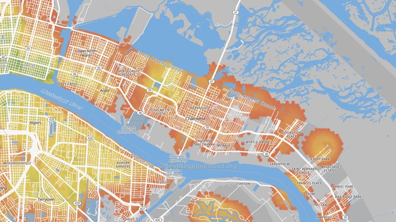 Bike Grade map of Chalmette, LA